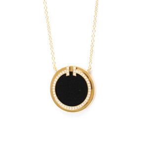 Tiffany Tiffany T T TWO Circle Diamond Onyx Necklace Pink Gold (18K)